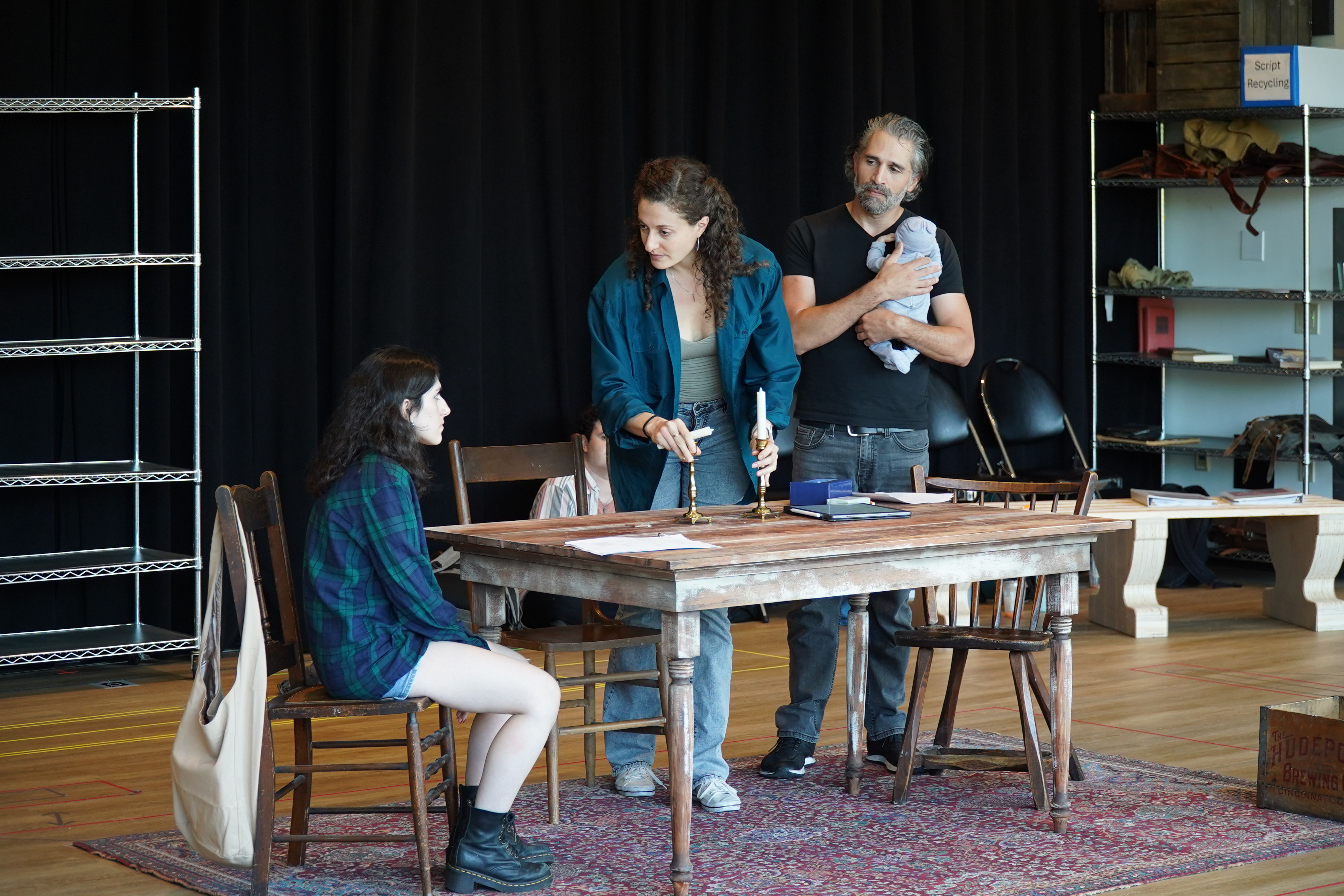 Lana Schwartz (Rutka), Bex Odorisio (Dvorah) and Ben Cherry (Yaacov) in rehearsal