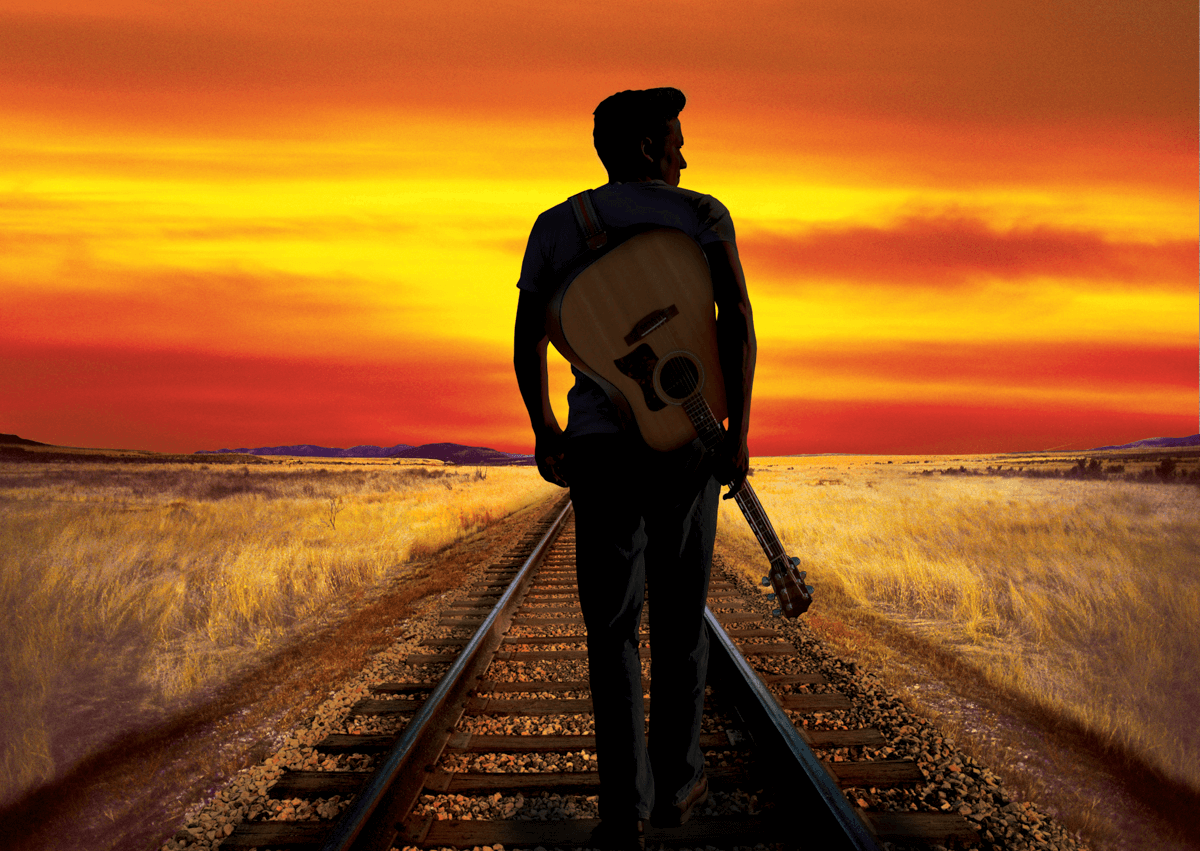 Johnny Cash on train tracks