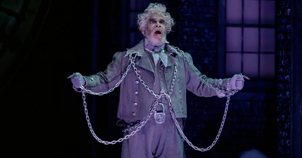 Jefferson A. Russell (Jacob Marley) in A CHRISTMAS CAROL at Cincinnati Playhouse in the Park. Photo by Mikki Schaffner.