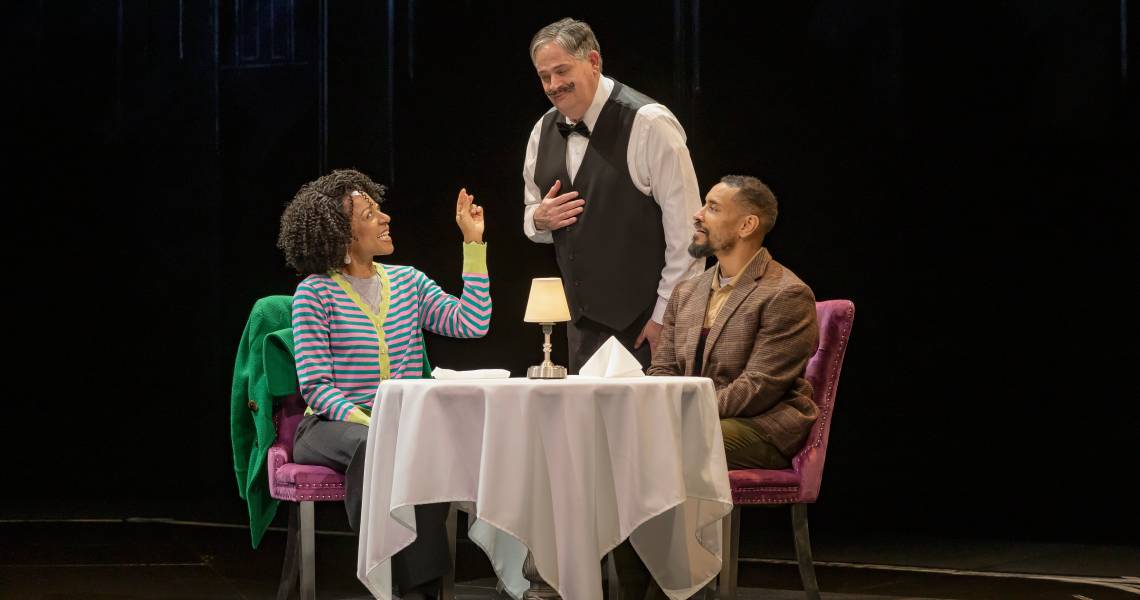 (Left to right) Lilian Oben (Corrina), Peter Bisgaier (Le Pousselet Waiter) and DeShawn Harold Mitchell (Kenneth).